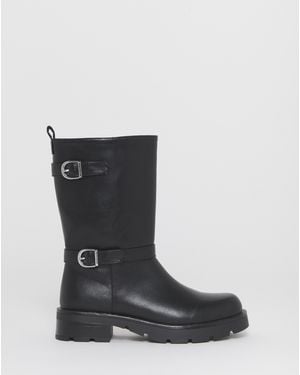 Simply Be Strap Biker Boots Extra Wide - Black