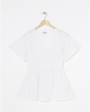 Simply Be Jersey Broderie Angel Sleeve Top - White