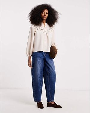 Simply Be Broderie Yoke Blouse - Blue