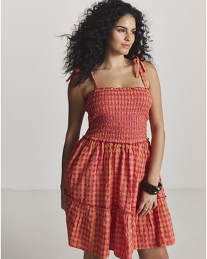 Beach To Beach Gingham Mini Beach Dress - Red