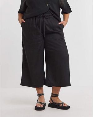 Simply Be Tie Waist Linen Mix Culottes - Black