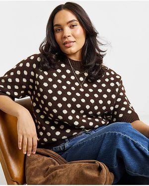 Simply Be Half Sleeve Polka Dot Jumper - Black