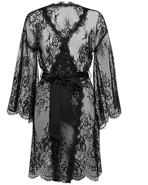 Figleaves Gigi Galloon Lace Robe - Black