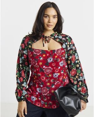 Simply Be Long Sleeve Peplum Top - Red