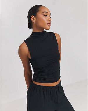 Tala 365 Ruched Side Mock Neck Top - Black