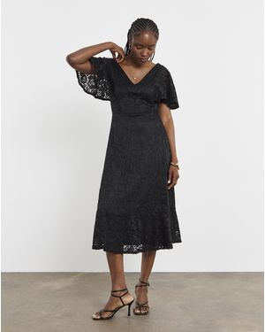 Joanna Hope Angel Sleeve Lace Midi Dress - Black