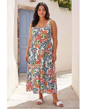 Roman Curve Print Plait Belt Midi Dress - Blue