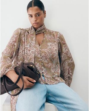 Mango Floral Tie Blouse - Green