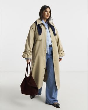 Simply Be Premium Maxi Trench Coat - Blue