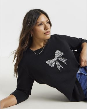 Simply Be Pearl Bow Detail Long Sleeve T-Shirt - Blue