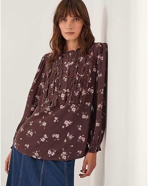 Monsoon Hanya Floral Print Ruffle Blouse - Purple