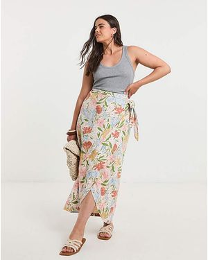 Simply Be Linen Blend Wrap Midaxi Skirt - Natural