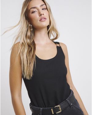 Simply Be Ribbed Tank With Metal Trim - Black