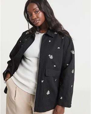Simply Be Floral Embroidered Utility Shacket - Black