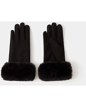 Accessorize Fluffy Faux Suede Gloves - Black