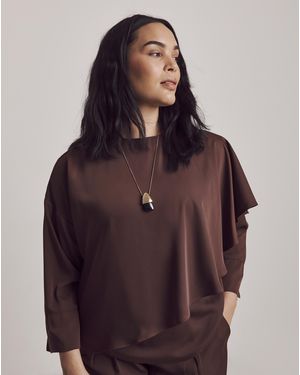 Julipa Satin Cape Blouse - Brown