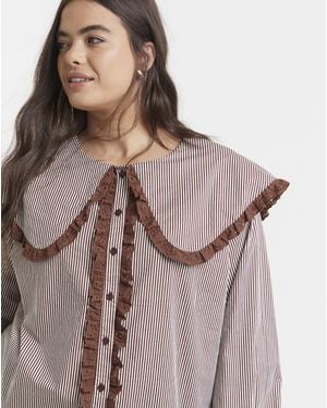 Neon Rose Stripe Blouse - Brown