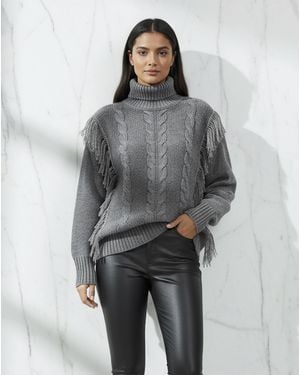 Religion Roll Neck Tassle Jumper - Grey