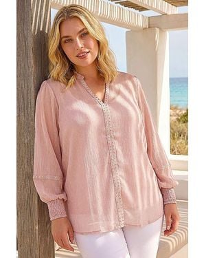 Roman Curve Shimmer Chiffon Blouse - Pink