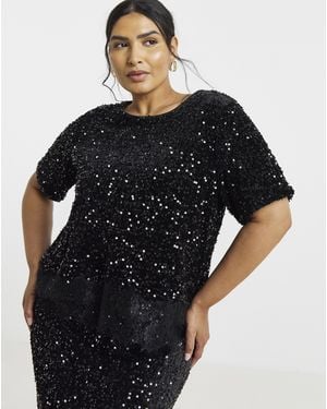 Vila O-Neck Sequin Lace Top - Black