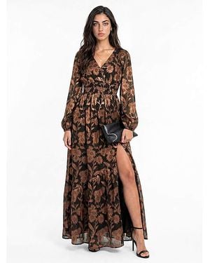 Lovedrobe Jacquard Tie Back Maxi Dress - Brown