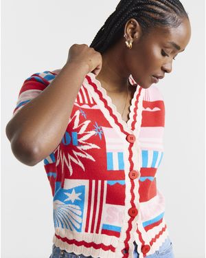 Simply Be Short Sleeve Graphic Print Cardigan - Red