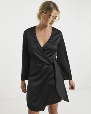 Simply Be Knot Front Satin Skater Dress - Black