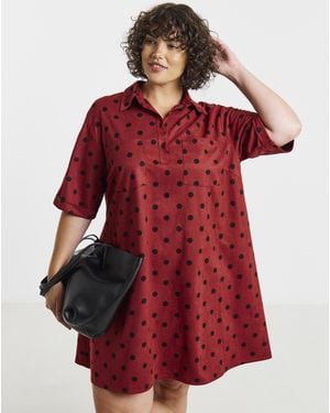 Simply Be Spot Print Suedette Shift Shirt Dress - Red