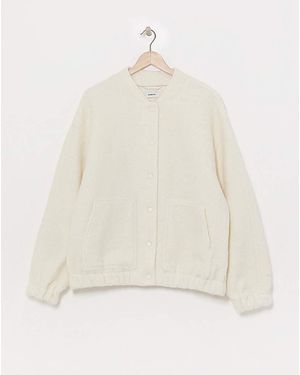 Simply Be Cream Brushed Faux Wool Bomber - Natural