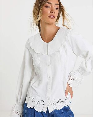Neon Rose Broderie Blouse - Blue
