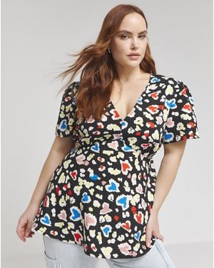 Simply Be V Neck Tea Blouse - Blue