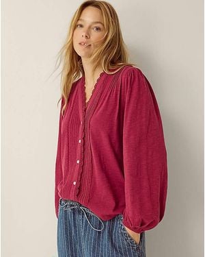 Monsoon Jenny Pintuck Lace Jersey Blouse - Red