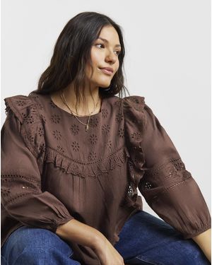 Simply Be Broderie Yoke Blouse - Brown
