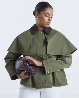 Simply Be Cord Collar Detachable Cape Jacket - Green
