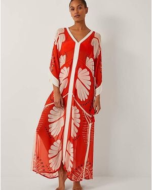 Monsoon Nara Leaf Print Kaftan - Red
