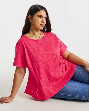 Simply Be Stretch Broderie Fit And Flare Top - Pink