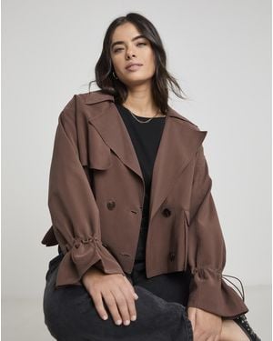 Simply Be Drape Cropped Trench - Brown