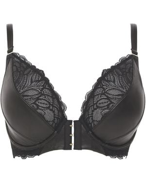 Figleaves Erin Leather & Lace Plunge Bra - Black