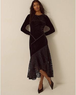 Monsoon Beatrix Velvet Lace Midi Dress - Black
