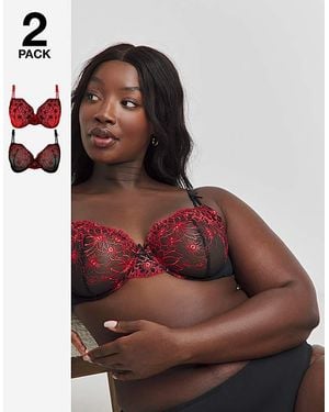 Simply Be 2 Pack Emily Embroidery Bras - Red