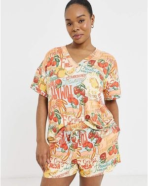 Figleaves Fruit Shortie Pyjama Set - Orange