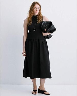 Mango Contrast-Bodice Dress - Black