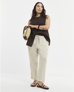 Simply Be Linen Mix Tapered Trousers - White