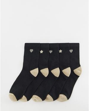 Pretty Secrets 5Pk Embroidered Socks - Black