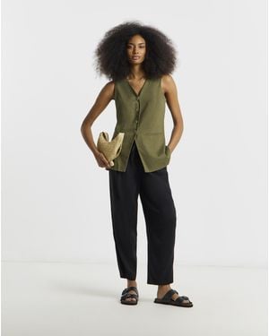 Simply Be Linen Barrel Trousers - Black