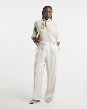 Simply Be Pinstripe Linen Blend Wide Leg Trouser - White