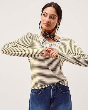 Monsoon Lauren Lace Stripe Jersey Top - Natural