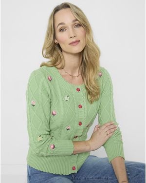 Joe Browns Jb Penny Floral Cable Knit Cardigan - Green
