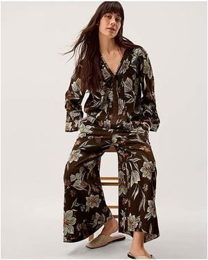 Monsoon Esther Floral Wide Leg Trousers - Brown