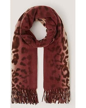Monsoon Archi Animal Print Tassel Scarf - Red
